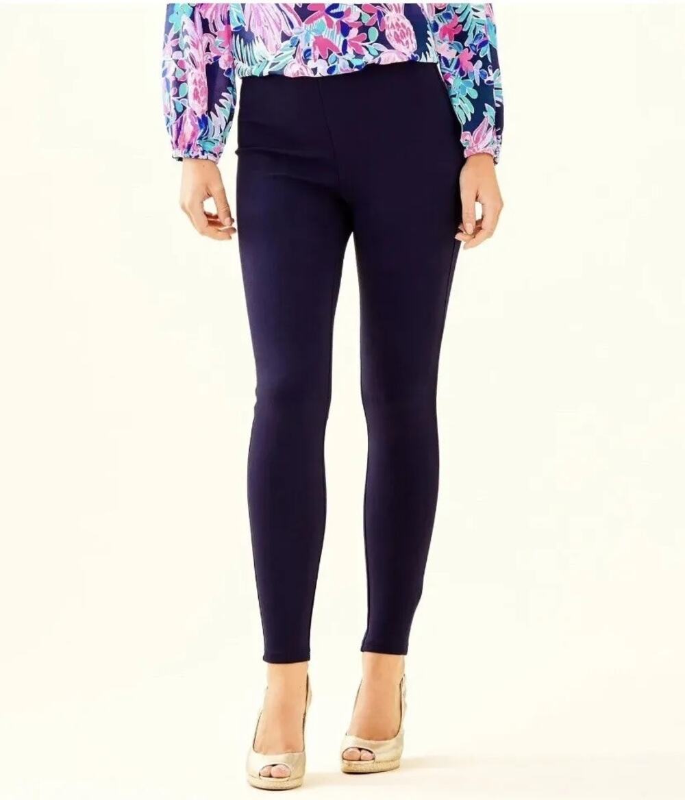 Lilly Pulitzer Nira Leggings Stretch Ponte Elastic Waist Navy Women XS